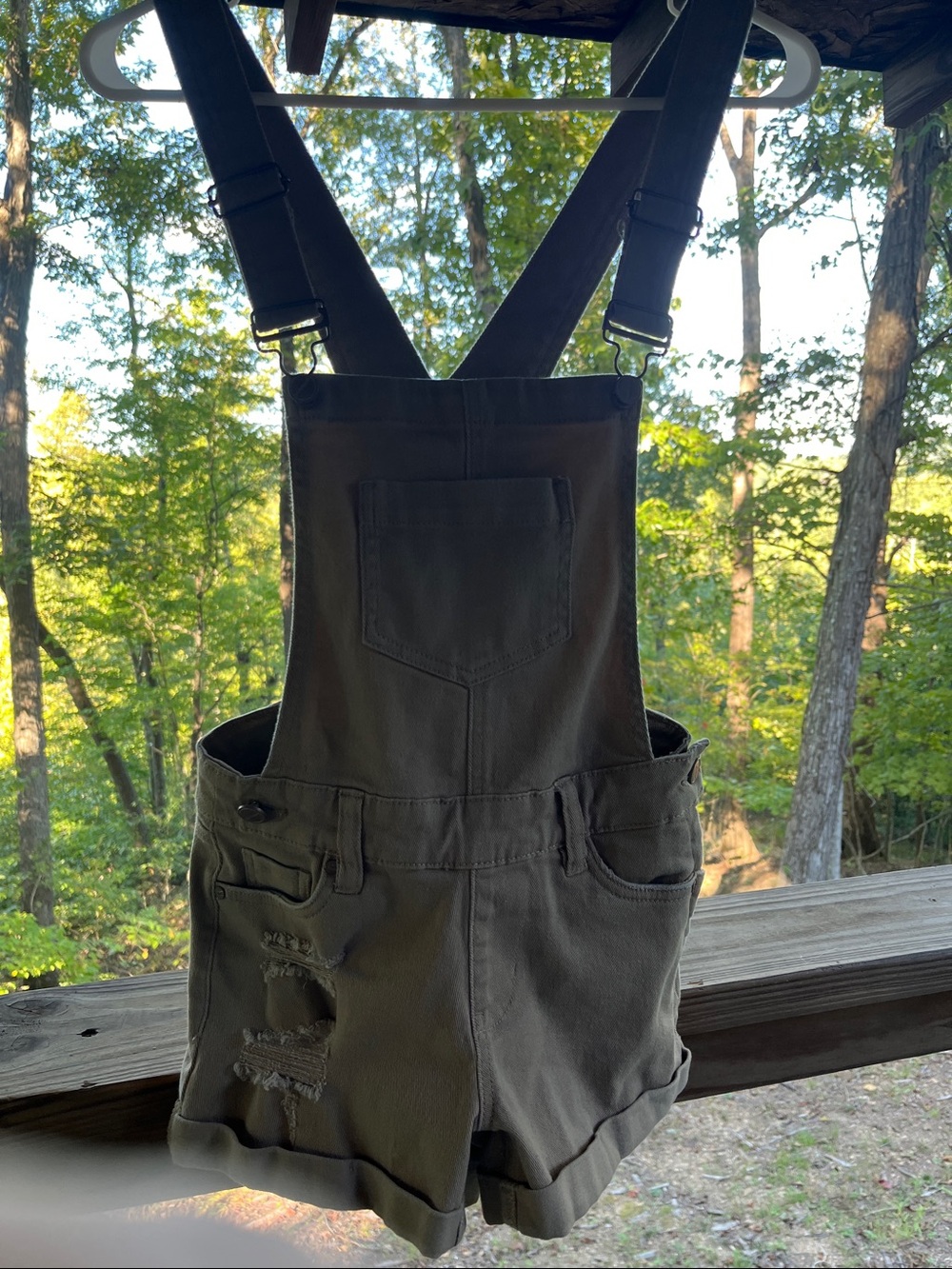 Dollhouse Olive Green Short Overalls Romper